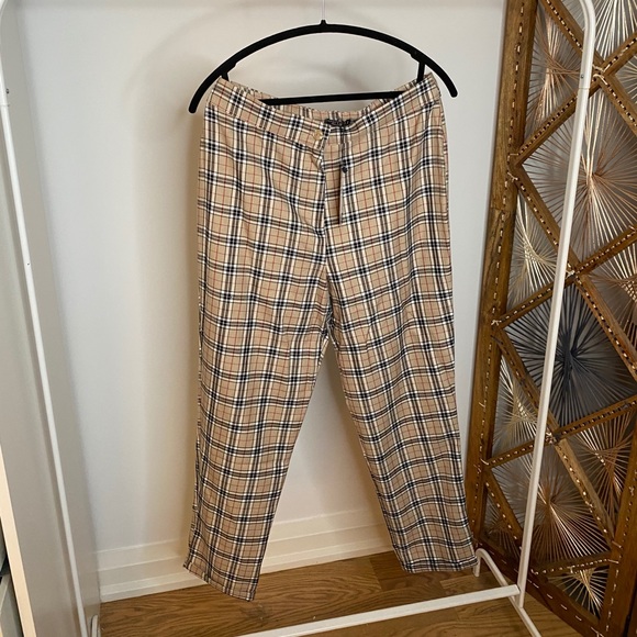 Nasty Gal Beige Checked Pants - Picture 1 of 7